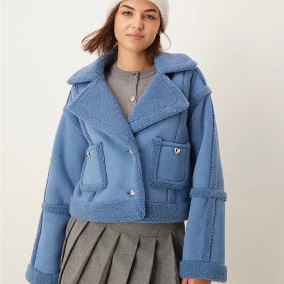 the frolic Jackets & Blazers - The Frolic Faux Shearling Heart Button Detail Jacket